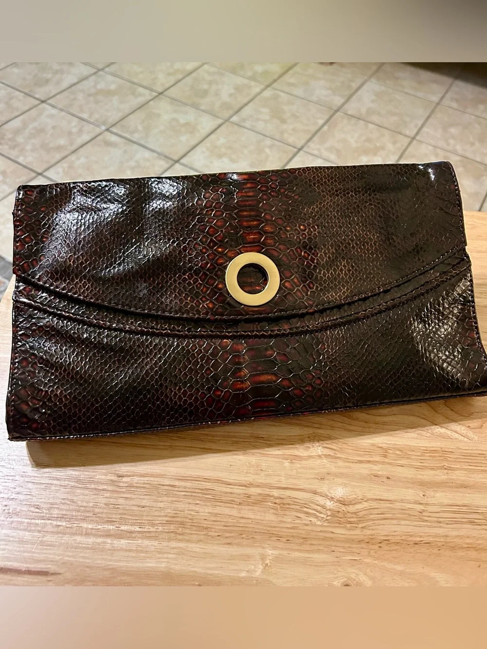 Adrienne Vittadini Signature Croc-Embossed Flap Clutch Purse